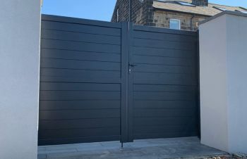 Double Swing Gate 3750x2200mm Grey - Horizontal Solid Infill and Flat Top