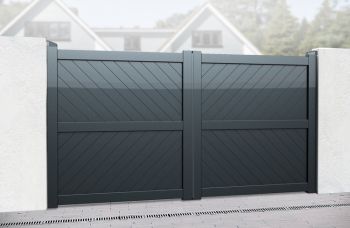 Double Swing Gate 3000x1600mm Grey - Diagonal Solid Infill and Flat Top