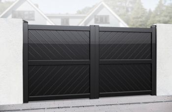 Double Swing Gate - 3750x2000mm - Black - Diagonal Solid Infill and Flat Top, Full Privacy Driveway Gate