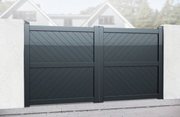 Double Swing Gate - 3750x1800mm - Grey - Diagonal Solid Infill and Flat Top, Full Privacy Driveway Gate