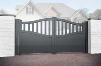 Double Swing Gate 3000x1600mm Grey - Diagonal Solid Infill and Bell-Curved Top