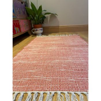 Hush Hand Loomed Soft Rug in Muted Colours - Cotton - L75 x W120 cm - Rust Red