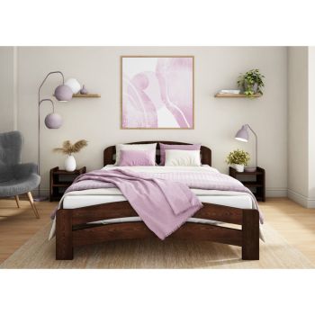 Double Size Bed Frame - Wood - L197 x W143 x H80 cm - Walnut
