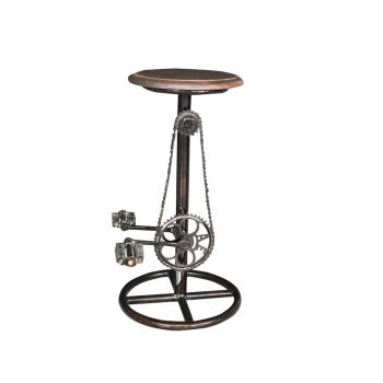 Wow Cycle Stool with Wooden Top - Mango Wood/Iron - L41 x W38 x H71 cm - Coffee Finish