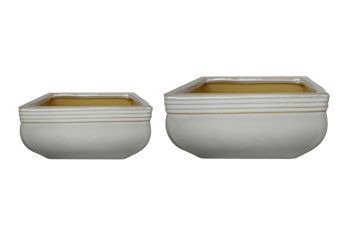 Square Bonsai Planter (Set of 2) - Ceramic - L19.5 x W19.5 x H10 cm - Cream