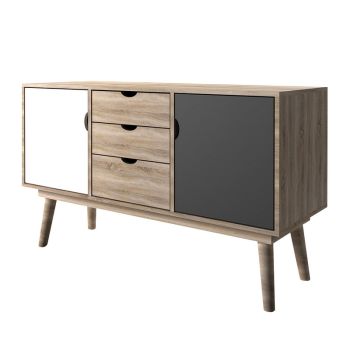 Scandi 2 Door 3 Drawer Oak Sideboard - MDF - L45 x W125 x H77 cm - White/Grey