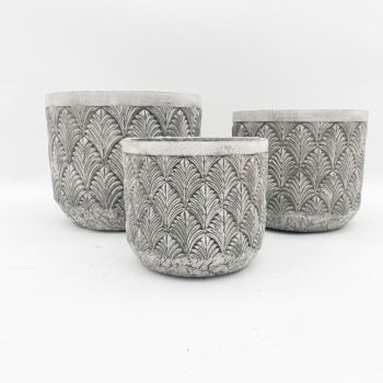 Small Set of 3 Geometric Design Pots - Cement - L37 x W37 x H31 cm - Grey