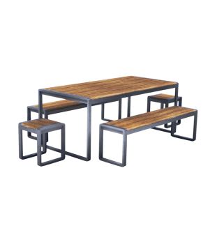 Spitalfields Acacia 5 Piece Furniture Set - Steel - L83 x W180 x H78 cm - Wood/Grey