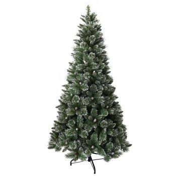 7 Feet Shimmery Bristle Pine Medium Hinged Tree with Cones and Silver Glitter