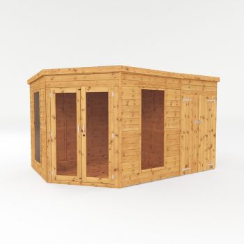 8 x 12 Feet Premium Corner Summerhouse with Side Shed - Wood/Glass - L254 x W368.5 x H211.8 cm