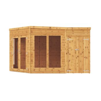 9 x 13 Feet Premium Corner Summerhouse with Side Shed - Timber - L291.3 x W405.7 x H214.6 cm - Brown