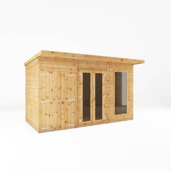 12 x 6 Feet Maine Pent Summerhouse with Side Shed - Timber - L233.1 x W361.5 x H217 cm - Brown