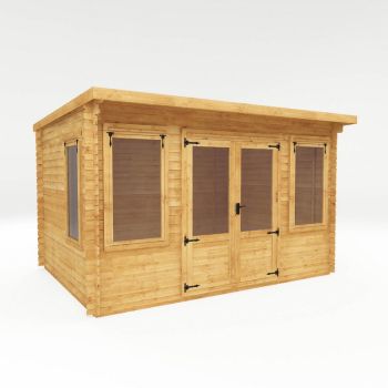 4 x 3 m Pent Log Cabin - 19 mm - Timber - L332.1 x W402.8 x H249 cm - Brown