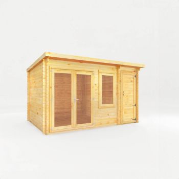 4.1 x 3 m Elite Pent Log Cabin with Side Shed - 28 mm - Timber - L333.5 x W413.6 x H249.4 cm - Brown