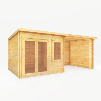 6 x 3 m Elite Pent Log Cabin with Patio Area - 28 mm - Timber - L333.5 x W590.6 x H249.4 cm - Brown