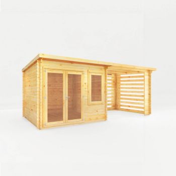 6 x 3 m Elite Pent Log Cabin with Slatted Area - 28 mm - Timber - L333.5 x W590.6 x H249.4 cm - Brown