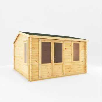4 x 4 m Home Office Elite Log Cabin - 28 mm - Timber - L414.1 x W403.6 x H272.6 cm - Brown