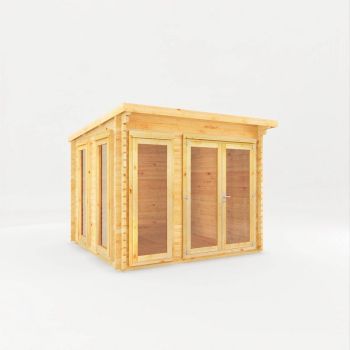 3 x 3 m Studio Pent Log Cabin - 44 mm - Timber - L333.4 x W303.2 x H249.4 cm - Brown