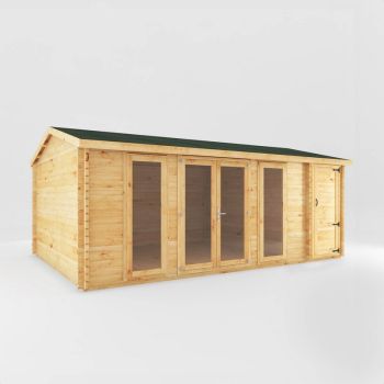 6.1 x 3 m Home Office Studio with Side Shed - 44 mm - Timber - L414.1 x W616.9 x H272.5 cm - Brown