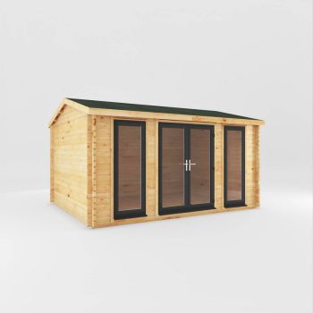 4.5 x 3.5 m Home Office Studio Log Cabin with UPVC Windows and Doors - 44 mm - Timber - L365.1 x W453.6 x H266.3 cm - Brown