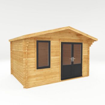 4 x 3 m Retreat Log Cabin with UPVC Windows and Doors - 44 mm - Timber - L342.8 x W414.1 x H274.4 cm - Brown