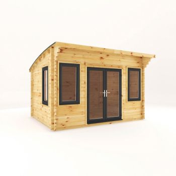 4 x 3 m Curved Roof Log Cabin with UPVC Windows and Doors - 44 mm - Timber - L348.6 x W406.4 x H260 cm - Brown