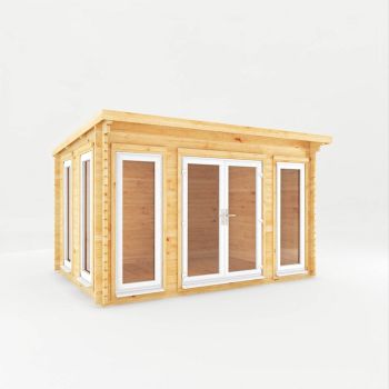 4 x 3 m Studio Pent Log Cabin with White UPVC Windows and Doors - 44 mm - Timber - L333.4 x W403.6 x H249.4 cm - Brown