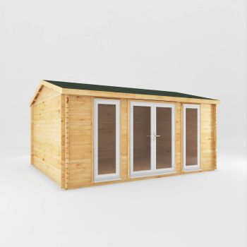 5 x 4 m Home Office Studio Log Cabin - 44 mm - White UPVC Windows and Door - Wood/Glass - L414.1 x W503.6 x H272.5 cm