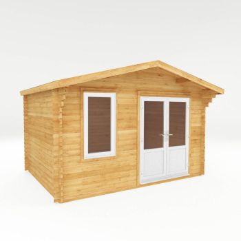 4 x 3 m Retreat Log Cabin with White UPVC Windows and Doors - 44 mm - Timber - L342.8 x W414.1 x H274.4 cm - Brown