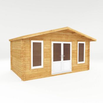 5 x 3 m Retreat Log Cabin with White UPVC Windows and Doors - 44 mm - Timber - L342.8 x W513.5 x H287.6 cm - Brown