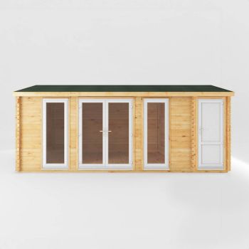 6.1 x 3 m Home Office Studio with Side Shed with UPVC Windows and Doors - 44 mm - Timber - L414.1 x W616.9 x H272.5 cm - Brown