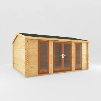5 x 4 m Home Office Studio Log Cabin - 44 mm - Oak UPVC Windows and Door - Wood/Glass - L414.1 x W503.6 x H272.5 cm