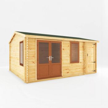5.1 x 4 m Home Office Elite Log Cabin - 44 mm - Oak UPVC Windows and Door - Wood/Glass - L414 x W516.9 x H272.5 cm