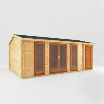6.1 x 3 m Home Office Studio with Side Shed with Oak UPVC Windows and Doors - 44 mm - Timber - L414.1 x W616.9 x H272.5 cm - Brown