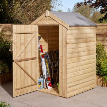 4 x 4 Feet Single Door Shiplap Apex Shed - Timber - L127 x W131.5 x H211 cm - Natural Timber Finish