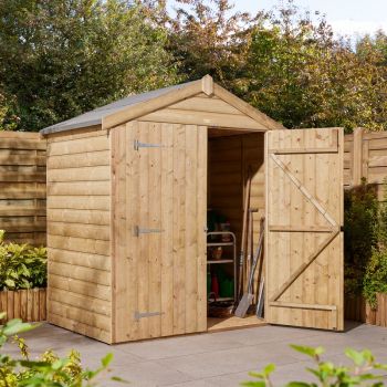 4 x 6 Feet Double Door Shiplap Apex Shed - Timber - L127 x W194 x H220 cm - Natural Timber Finish