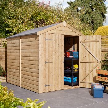 8 x 6 Feet Double Door Shiplap Apex Shed - Timber - L244 x W194 x H220 cm - Natural Timber Finish