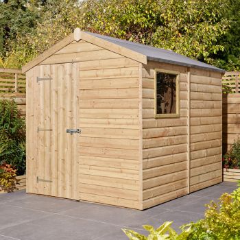 8 x 6 Feet Single Door Shiplap Apex Shed with Window - Wood - L244 x W194 x H220 cm - Natural Timber Finish