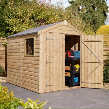 8 x 6 Feet Double Door Shiplap Apex Shed with window - Timber - L244 x W194 x H220 cm - Natural Timber Finish