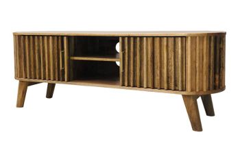 Slated TV Unit - Mango Wood - L40 x W135 x H50 cm - Light Finish - Assembly Required