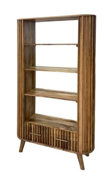 Slated Bookcase - Mango Wood - L35 x W107 x H175 cm - Mango Light Finish - Assembly Required