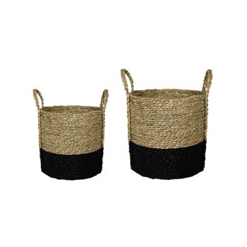 Log & Kindling Basket (Set of 2) - Seagrass - L42 x W42 x H42 cm - Black