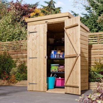 4 x 4 Feet Double Door Shiplap Pent Shed - Timber - L128 x W125 x H192 cm - Natural Timber Finish