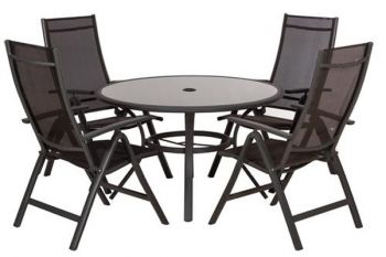 Sorrento 4 Seater Round Dining Recliner Set - Aluminium & Textylene - H71 x W120 x L120 cm - Black