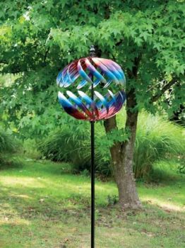 Globe Spinner Wind Sculpture - L48 x W48 x H214 cm - Multi Coloured