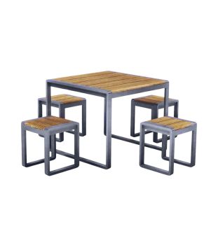 Spitalfields Square Acacia 5 piece Furniture Set - Steel - L93 x W93 x H78 cm - Wood/Grey