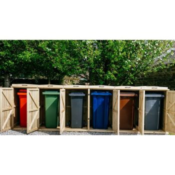 Chatburn Sextet Wheelie Bin Store - Timber - L80.4 x W367 x H120 cm - Fits 1 x 180L or 240L & 5 x 140L Wheelie Bins