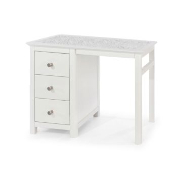 Stirling Single Pedestal Dressing Table - Softwood/MDF/Stone - 100 x 40 x 74.5 cm - White/Light Stone