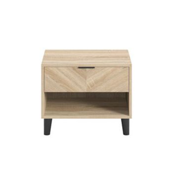 Stockholm Chevron 1 Drawer Bedside Cabinet - Engineered Wood - L39 x W50 x H40 cm - Sonoma Oak/Black Matte