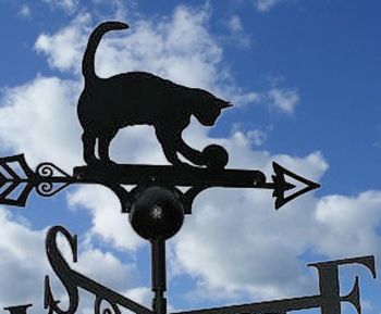 Cat and Ball Weathervane - Solid Steel - W61 x H88 cm - Black
